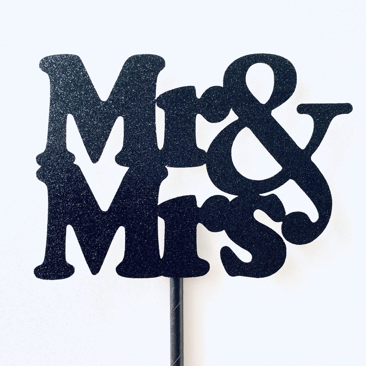 Taart topper| Cake topper| Huwelijk |Bruiloft | Mr & Mrs |Zwart Glitter | Papier karton | 14x10 cm